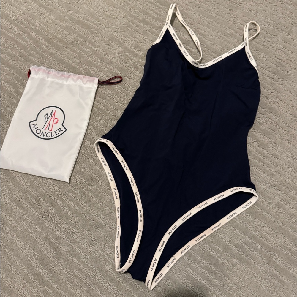 Moncler Dark Blue One-Piece with White Accents